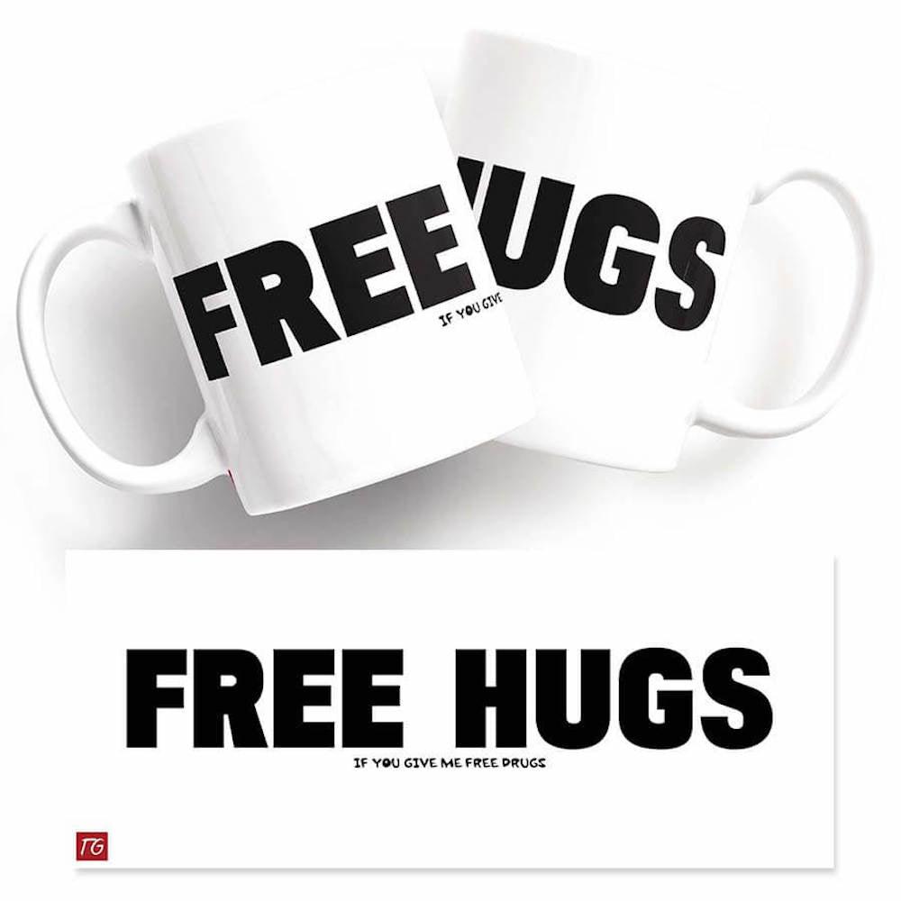 Two Free Hugs mugs in a Twisted Gifts design.