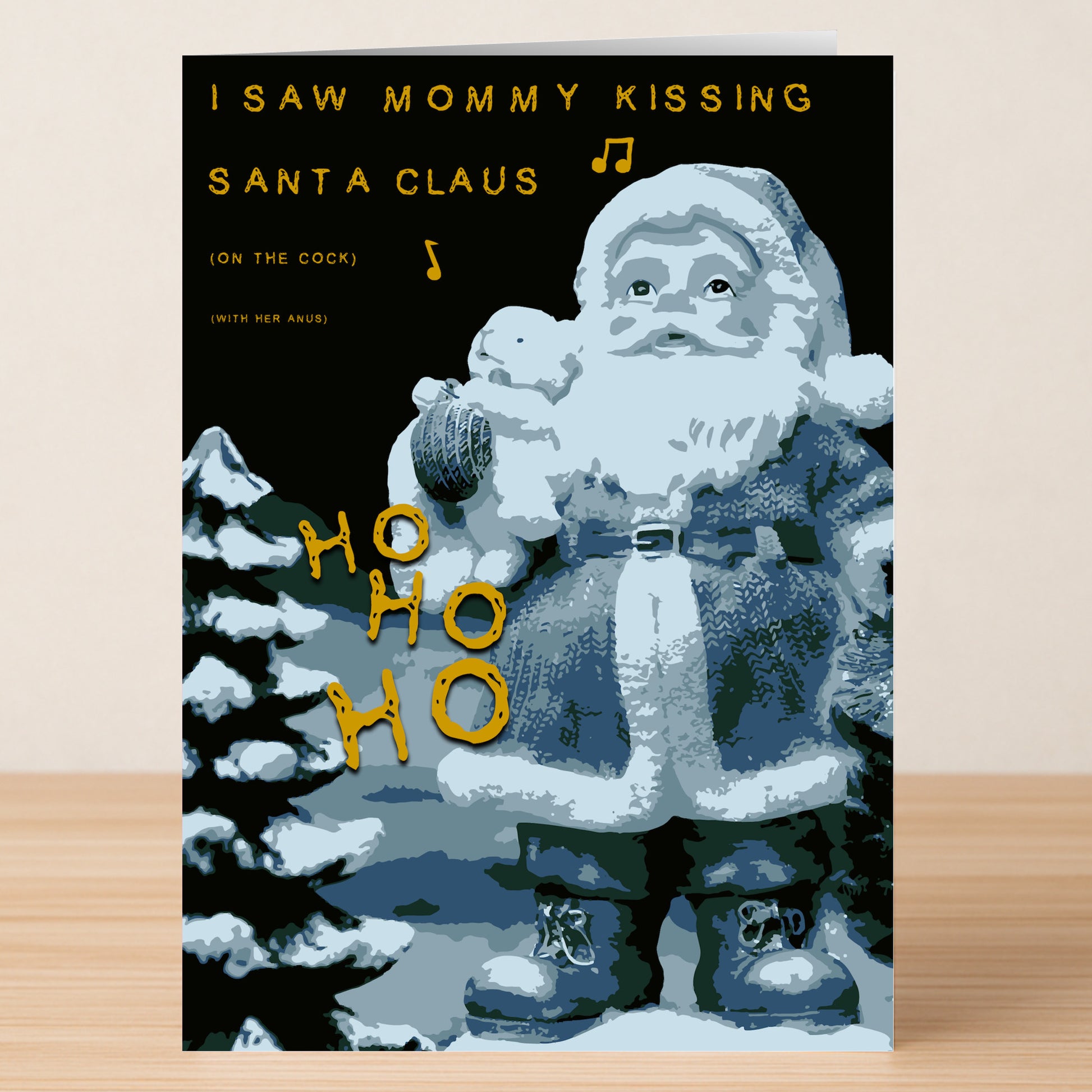 The Hohoho Rude Christmas Card by Twisted Gifts features a cheeky Santa design and playful reference to "I Saw Mommy Kissing Santa Claus"—perfect for anyone who loves bold holiday humor.