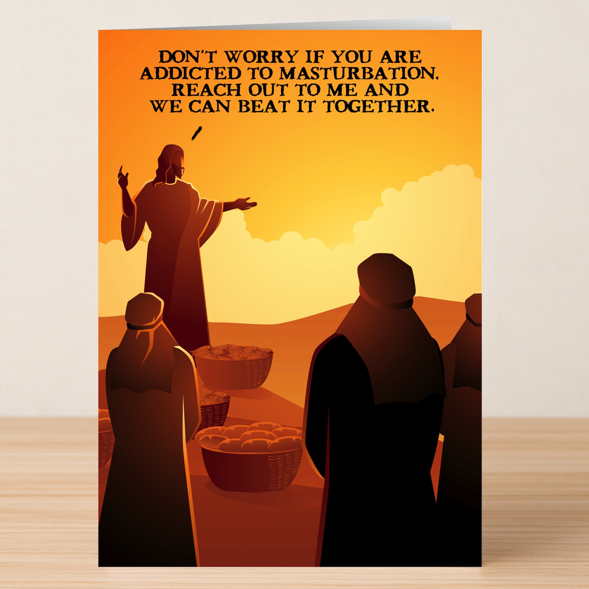 The Beat It Together Rude Easter Card by Twisted Gifts features a playful, illustrated biblical scene with a humorous message about overcoming masturbation—perfect for adding laughter to your Easter celebrations.