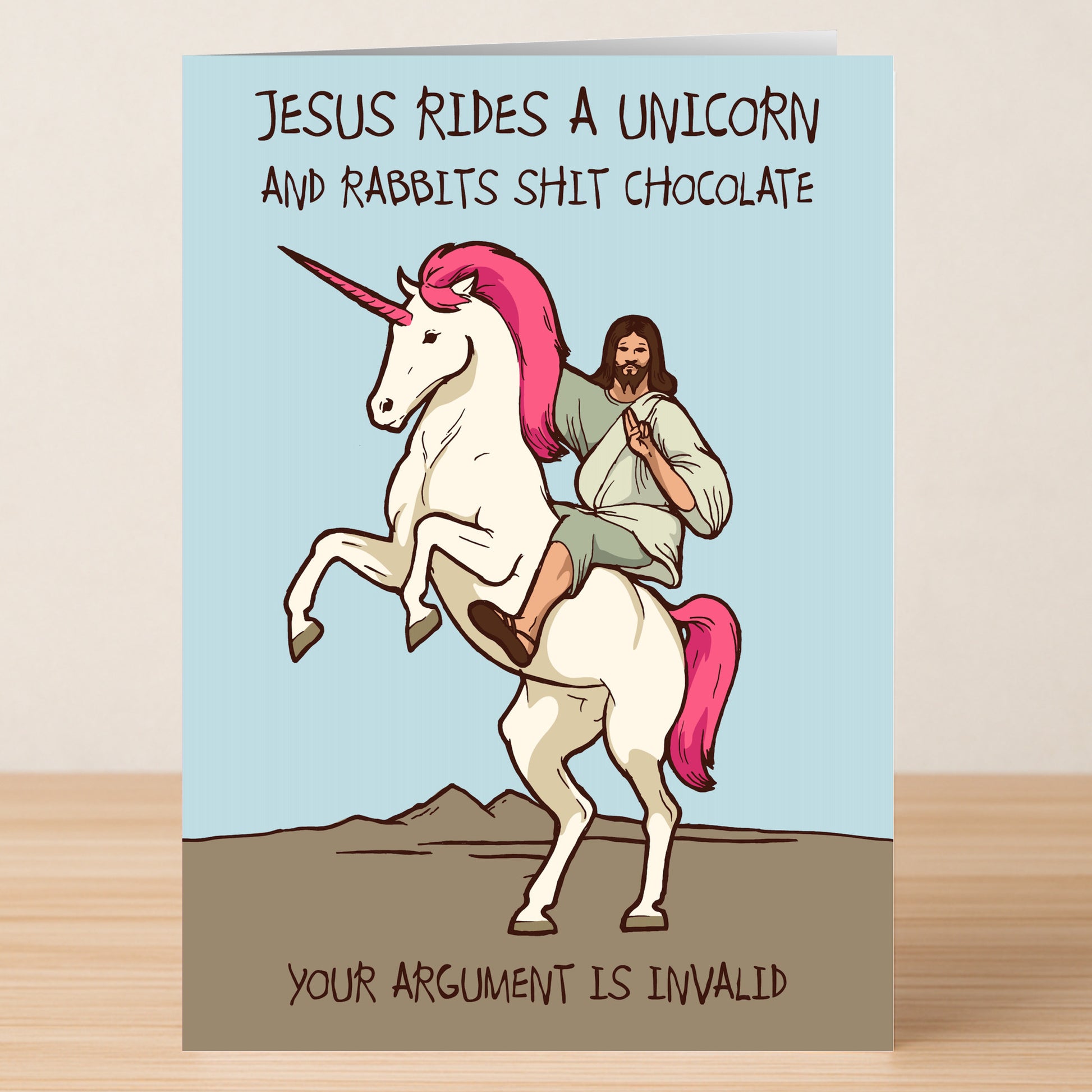 The Unicorn Jesus Rude Easter Card by Twisted Gifts features a hilarious illustration and cheeky text—perfect for anyone with a quirky sense of humor this Easter.