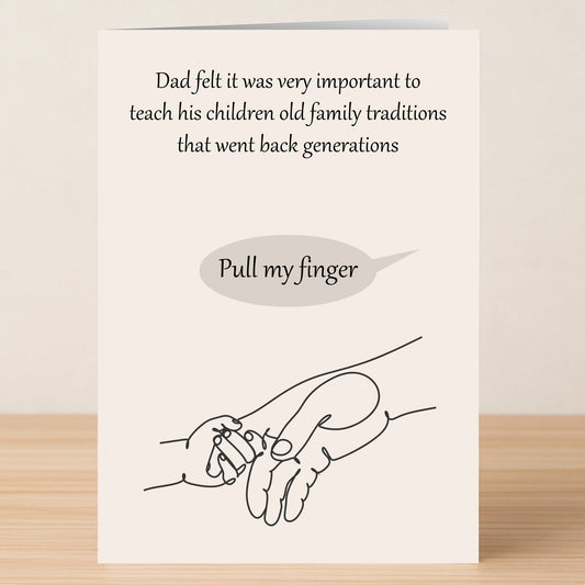 The Pull My Finger Funny Fathers Day Card by Twisted Gifts delivers laughs with its classic joke—perfect for honoring Father's Day traditions and sharing a smile!.