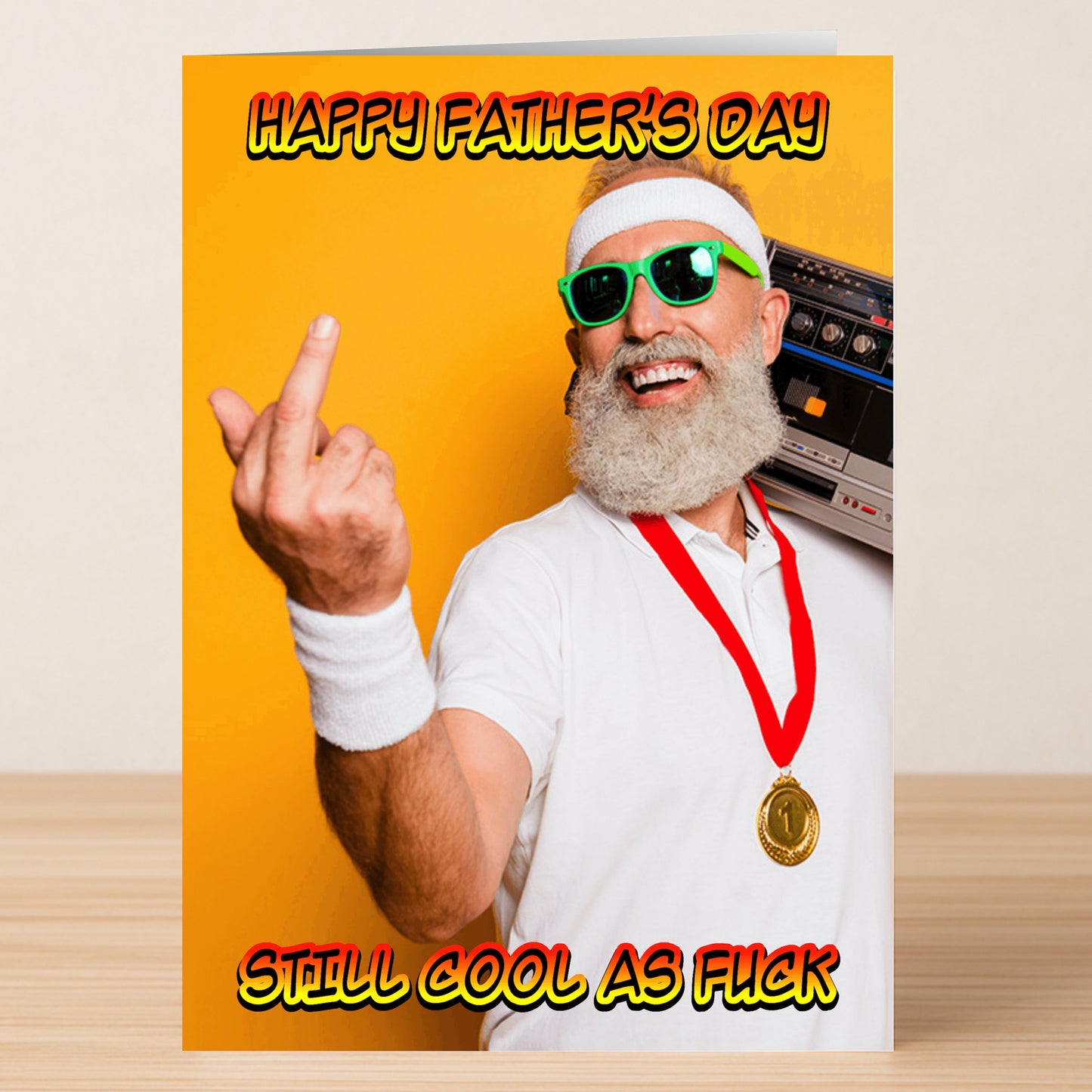 The Cool As Fuck Funny Father's Day Card by Twisted Gifts features a man in retro sportswear and sunglasses with a rude hand gesture and bold text—perfect for dads who love an edgy, cool card with attitude this Father’s Day.