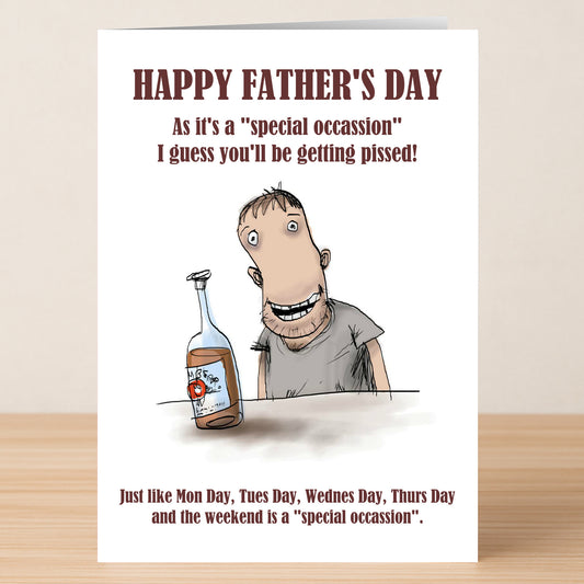 The Special Occasion Funny Father's Day Card by Twisted Gifts features a cartoon man, a bottle labeled "Ale 5.2%", and witty text—perfect for dads who love humor and enjoy using special occasions as an excuse to celebrate.