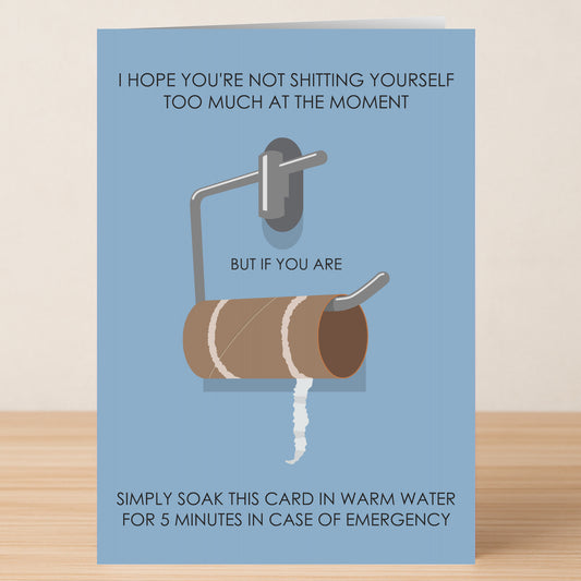 Cheer someone up with the Twisted Gifts "In Case Of Emergency Funny Get Well Soon Card," featuring an empty toilet paper roll and a witty message about using the card as emergency TP—perfect for a speedy recovery!.