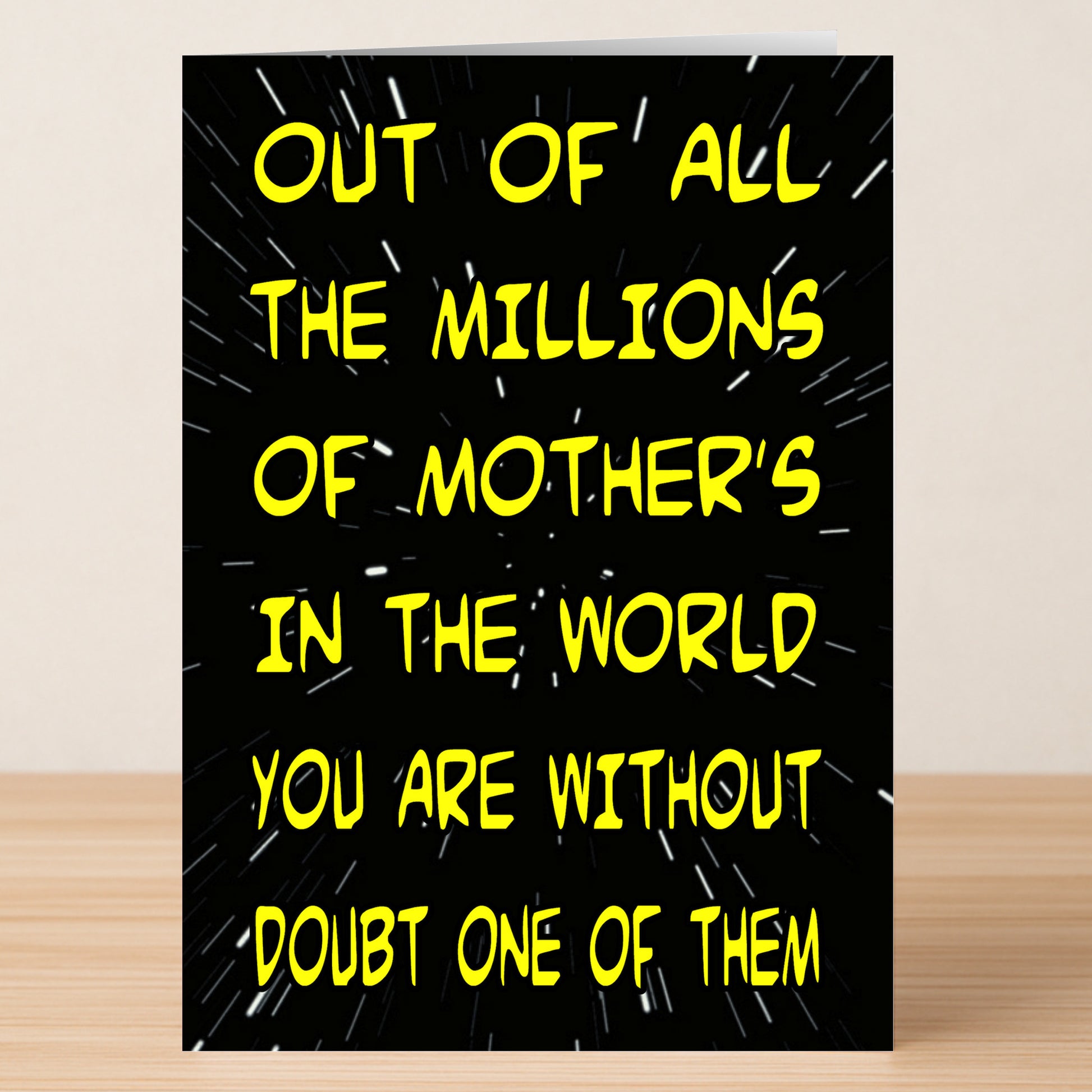 The "One Of Them Funny Mother's Day Card" by Twisted Gifts features yellow text on a black starry background that reads: "Out of all the millions of mothers in the world you are without doubt one of them.