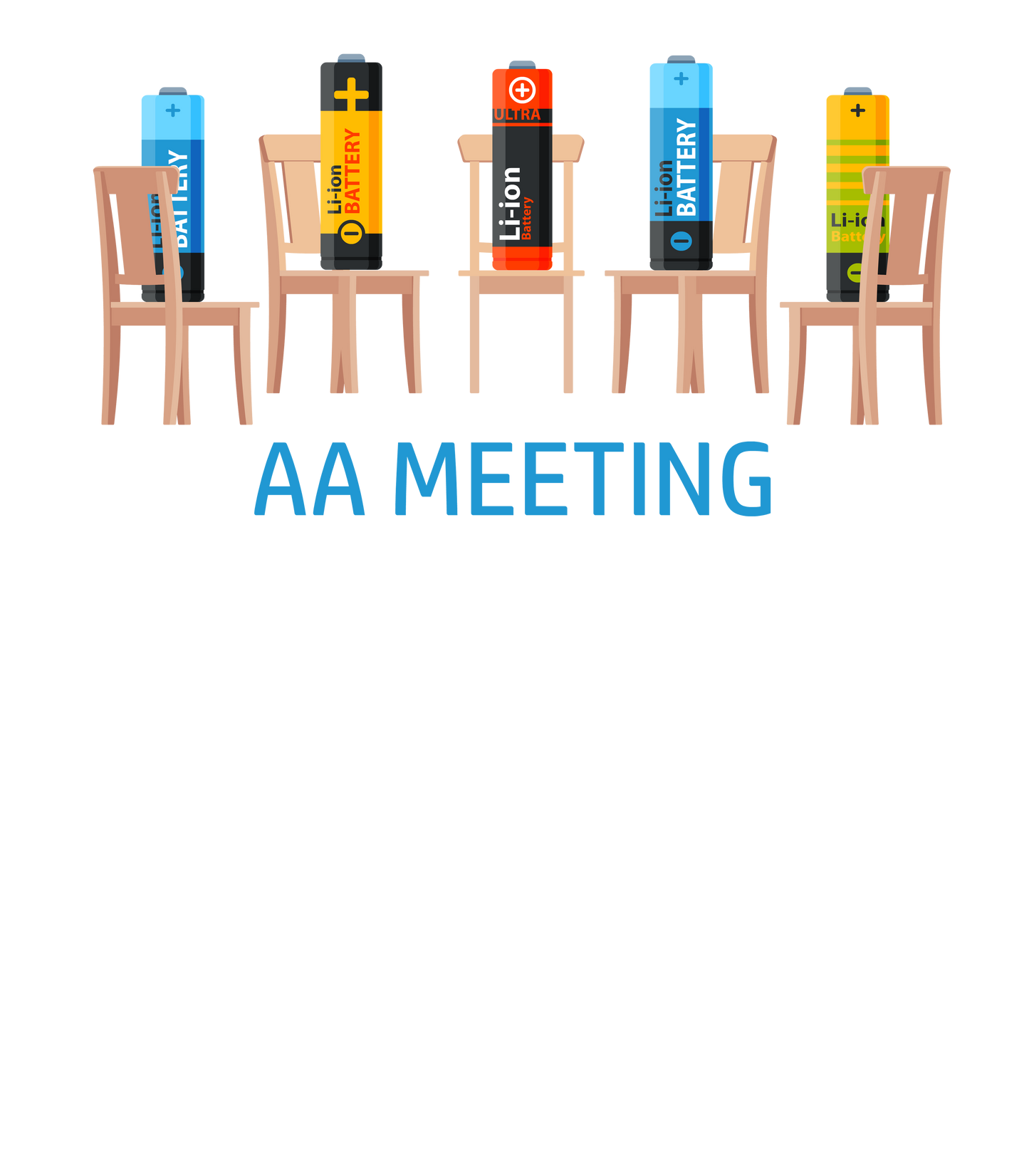 Showcasing the "AA Meeting" design—batteries on chairs in a circle—this Twisted Gifts AA Meeting T-Shirt is a quirky pick for anyone who loves clever humor.