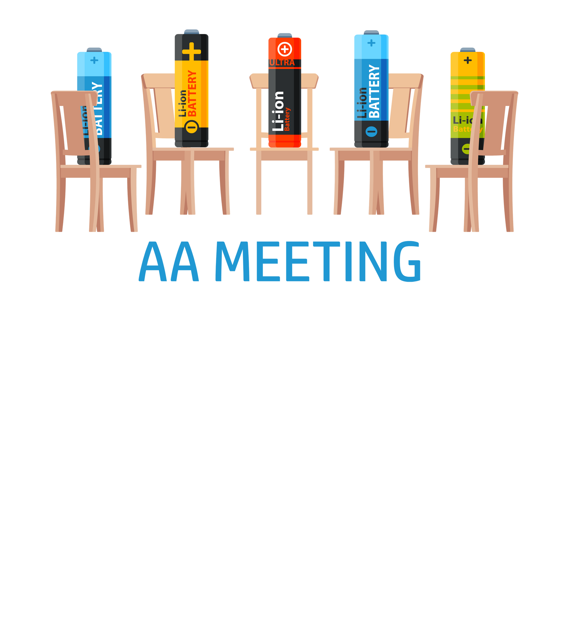 Showcasing the "AA Meeting" design—batteries on chairs in a circle—this Twisted Gifts AA Meeting T-Shirt is a quirky pick for anyone who loves clever humor.