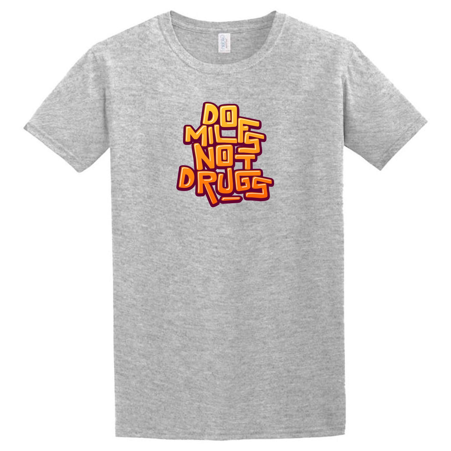 Grey T-shirt with a colorful graphic text on the front that reads "Milfs" in a bold, playful font. This unique design from Twisted Gifts is perfect for game night enthusiasts looking to make a statement.