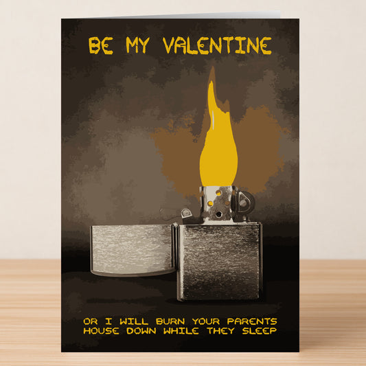 The "While they sleep Wrong Valentine's Card" by Twisted Gifts is an unforgettable love greeting featuring a lit lighter, bold "BE MY VALENTINE" text, and a cheeky message—perfect for those seeking a daring, unconventional Valentine’s Day card.