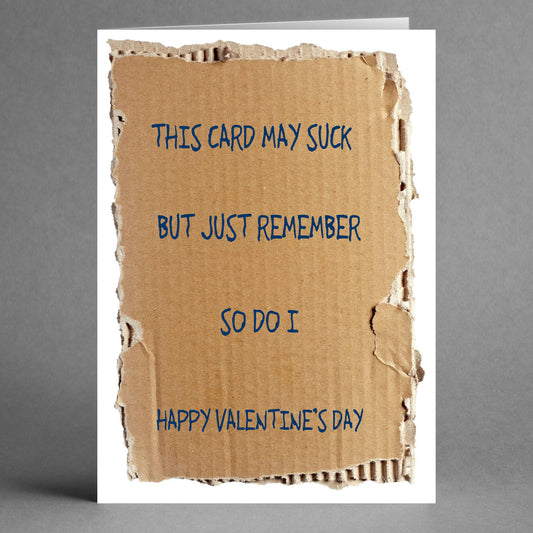 A humorous Valentine's Day card from Twisted Gifts, titled "This Card May Suck Funny Valentines Card," features a clever message: "This card may suck but just remember, so do I. Happy Valentine's Day.