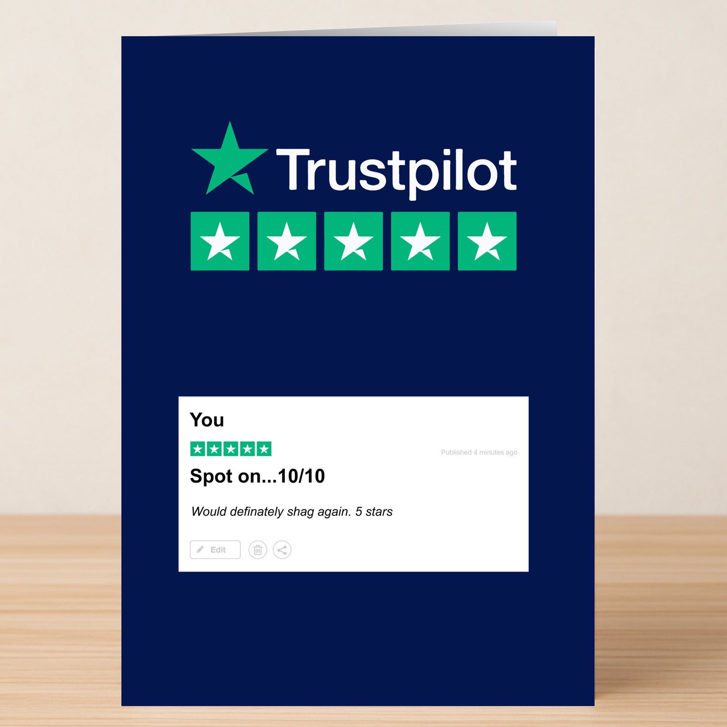 The Trust Pilot You Valentines Card by Twisted Gifts features a playful mock review, five stars, and the iconic Trustpilot logo—perfect for a cheeky Valentine's gesture!.