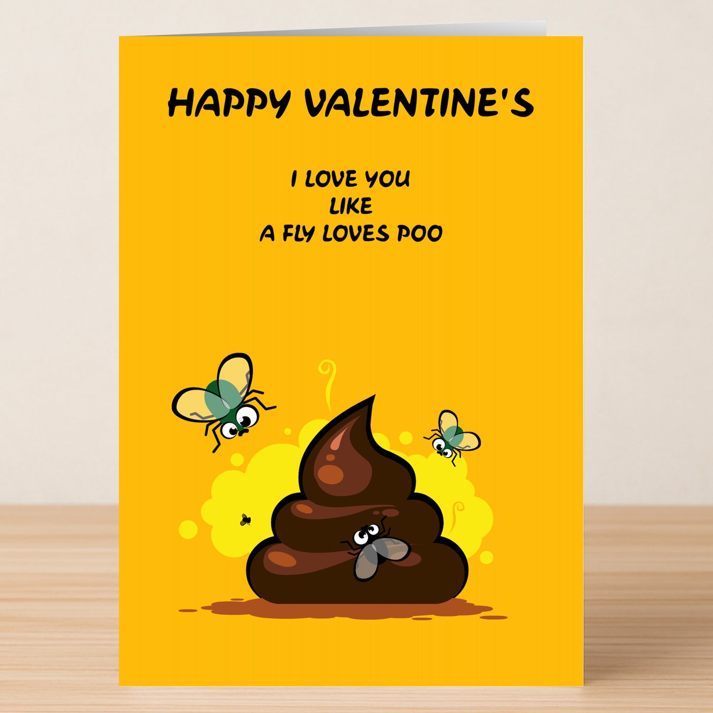 The “Love Like Poo Insulting Valentine’s Card” by Twisted Gifts features cartoon flies and a smiling poop with the message, “Happy Valentine’s. I love you like a fly loves poo.” A funny, unique way to make them laugh this Valentine’s!.