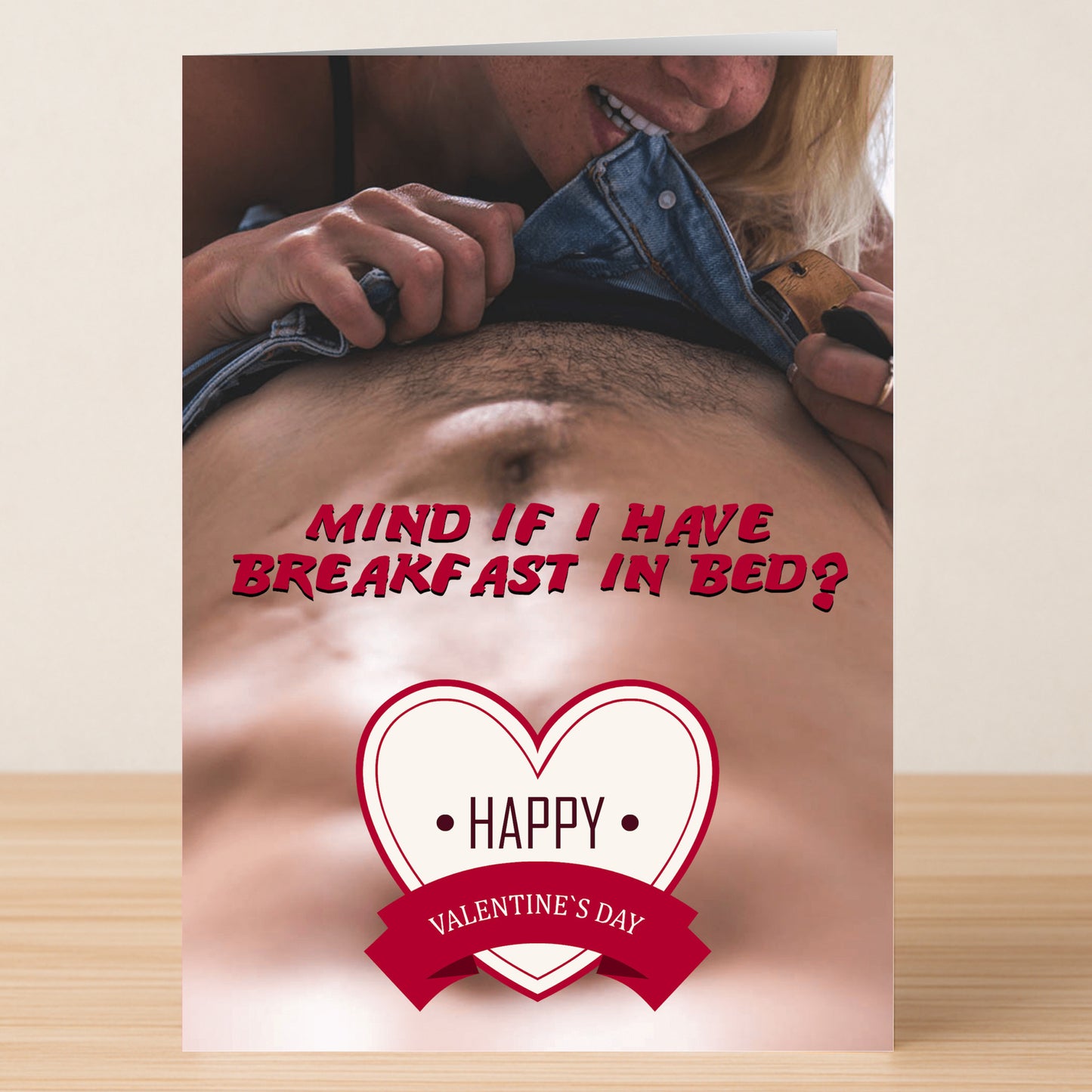 The Breakfast In Bed Rude Valentine's Card by Twisted Gifts features a cheeky jeans-pulling design and "Happy Valentine's Day" in a heart—ideal for anyone with a playful sense of humor.