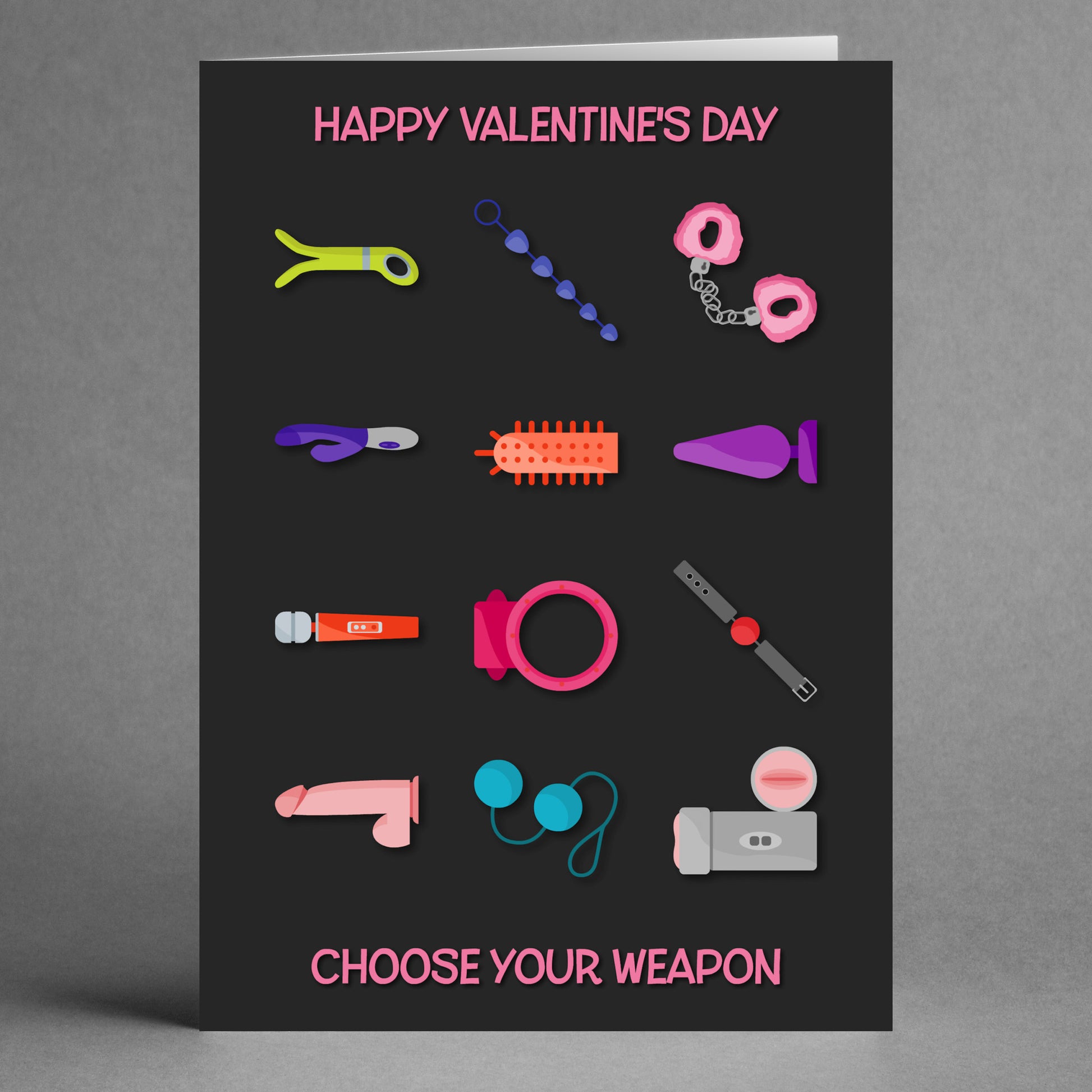 Check out the *Choose Your Weapon Rude Valentine's Card* by Twisted Gifts, featuring colorful illustrations and a cheeky "Happy Valentine's Day" message.