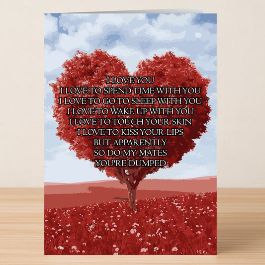Love You Rude You're Dumped Card by Twisted Gifts: Features a heart-shaped tree with red leaves and a bold, funny breakup poem—ideal as a cheeky Dumped Card.