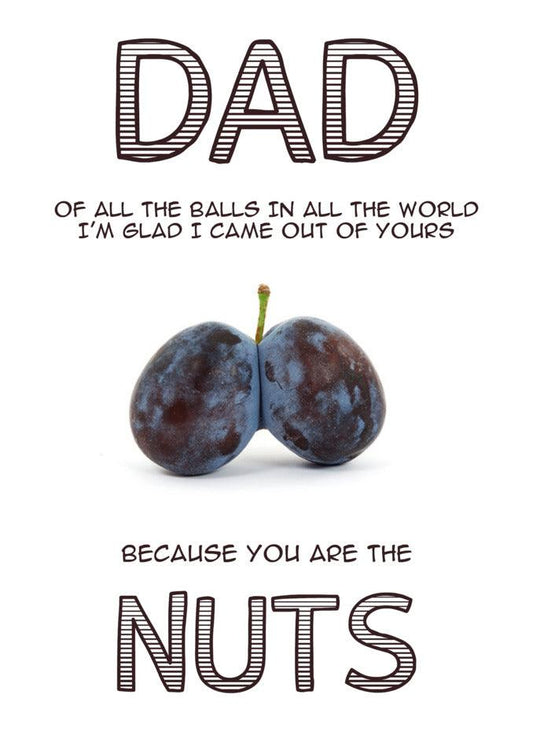 A Best Nuts Funny Father's Day Card from Twisted Gifts that amuses and declares, "Dad of all the balls in the world came out of you because you are the nuts.