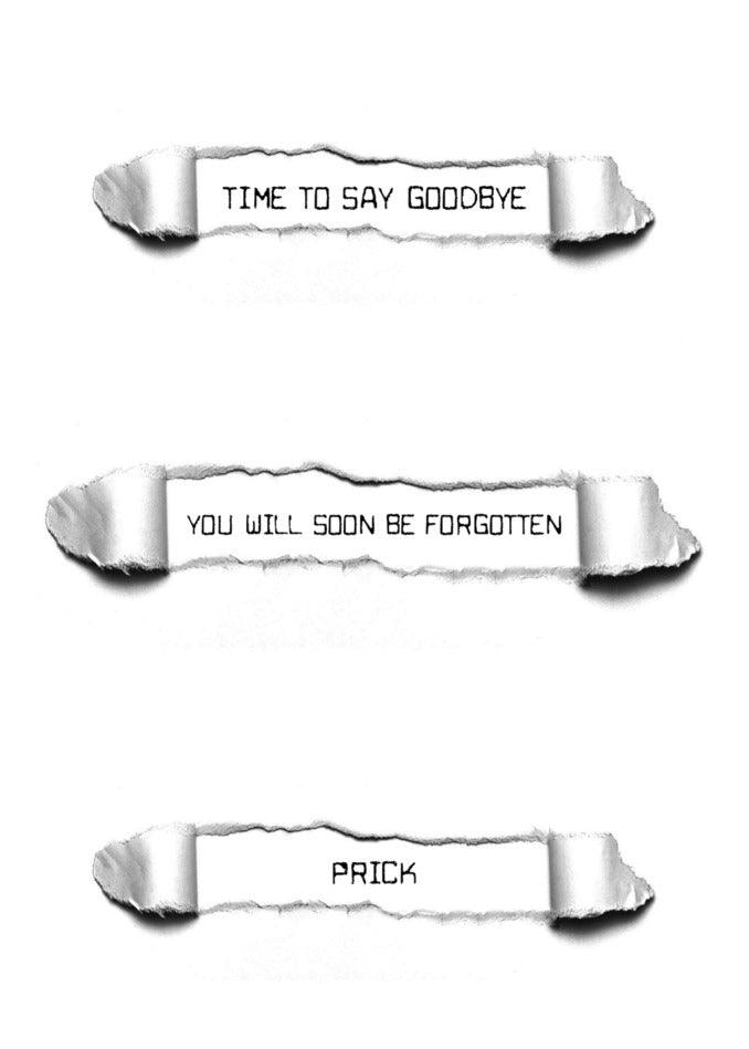 Four Forgotten Rude Farewell Cards featuring the words "time to say goodbye" by Twisted Gifts.