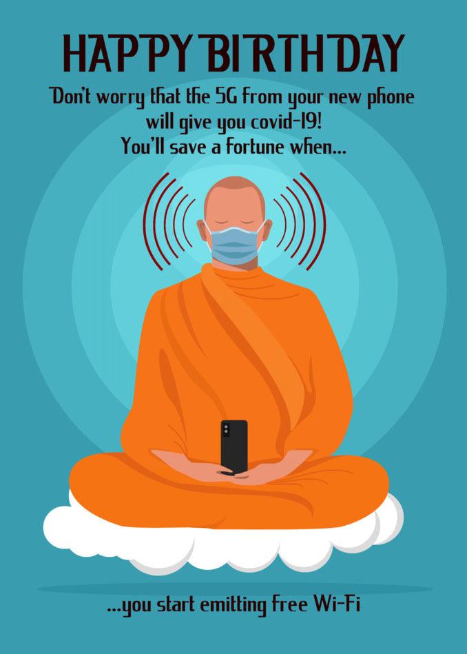 A Free Wifi Funny Birthday Card from Twisted Gifts with the text "Happy Birthday! Don't worry, life from your phone, you're a future.