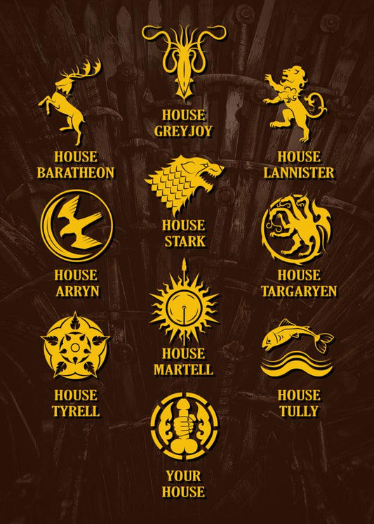Twisted Gifts presents the G.O.T. Funny Birthday Card featuring Game of Thrones house symbols.