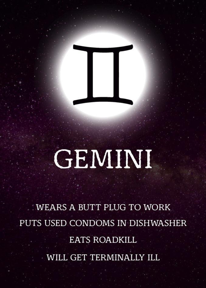 Gemini Rude Star Sign Card from Twisted Gifts, embraces a unique approach to work attire by incorporating unexpected accessories. This zodiac enthusiast fearlessly adds an element of cheekiness to their everyday.