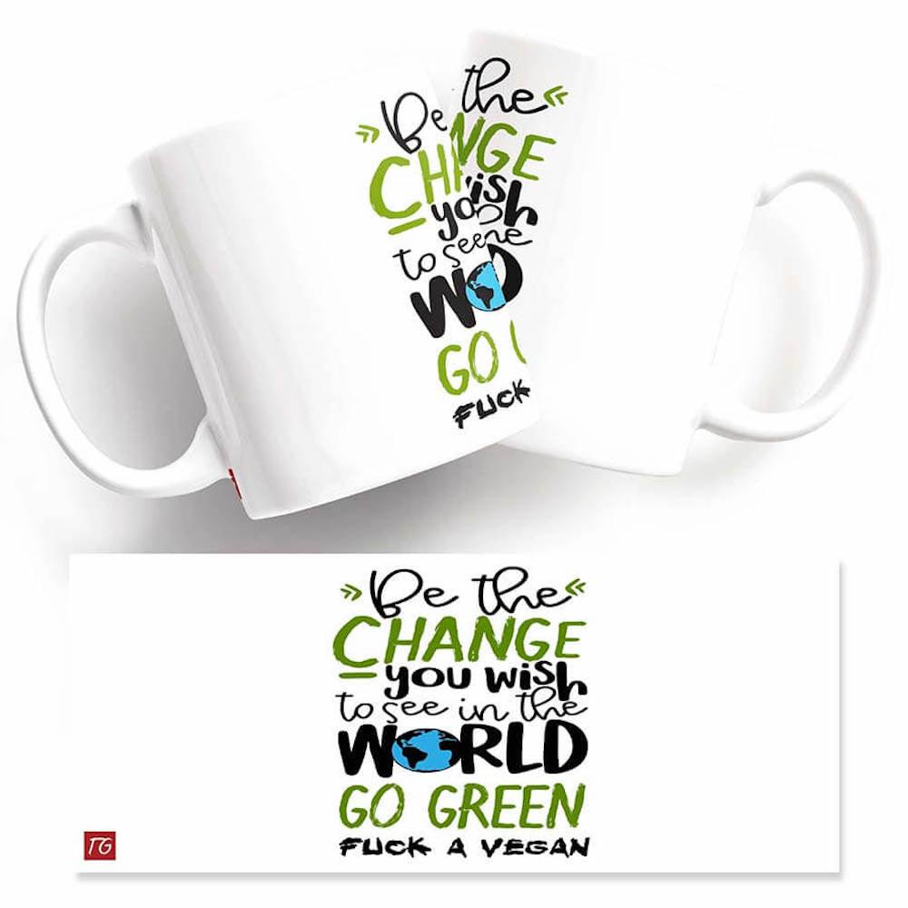 A funny white Twisted Gifts Go Green Mug with a quote that says "go green".
