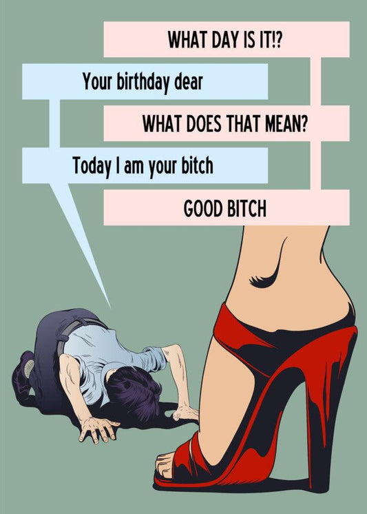 Want to know what day it is? Look no further! Plus, find out the true meaning of being a good bitch with the Good Bitch Funny Birthday Card from Twisted Gifts.
