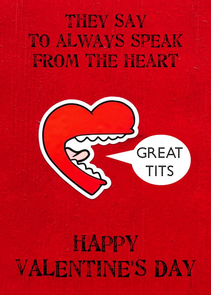 Twisted Gifts presents a Great Tits Rude Valentine's Card - always speak from the heart with this fine art print.