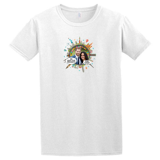 A Harry and Meg T-Shirt by Twisted Gifts, featuring an image of the Royal Couple with a hint of sarcasm.