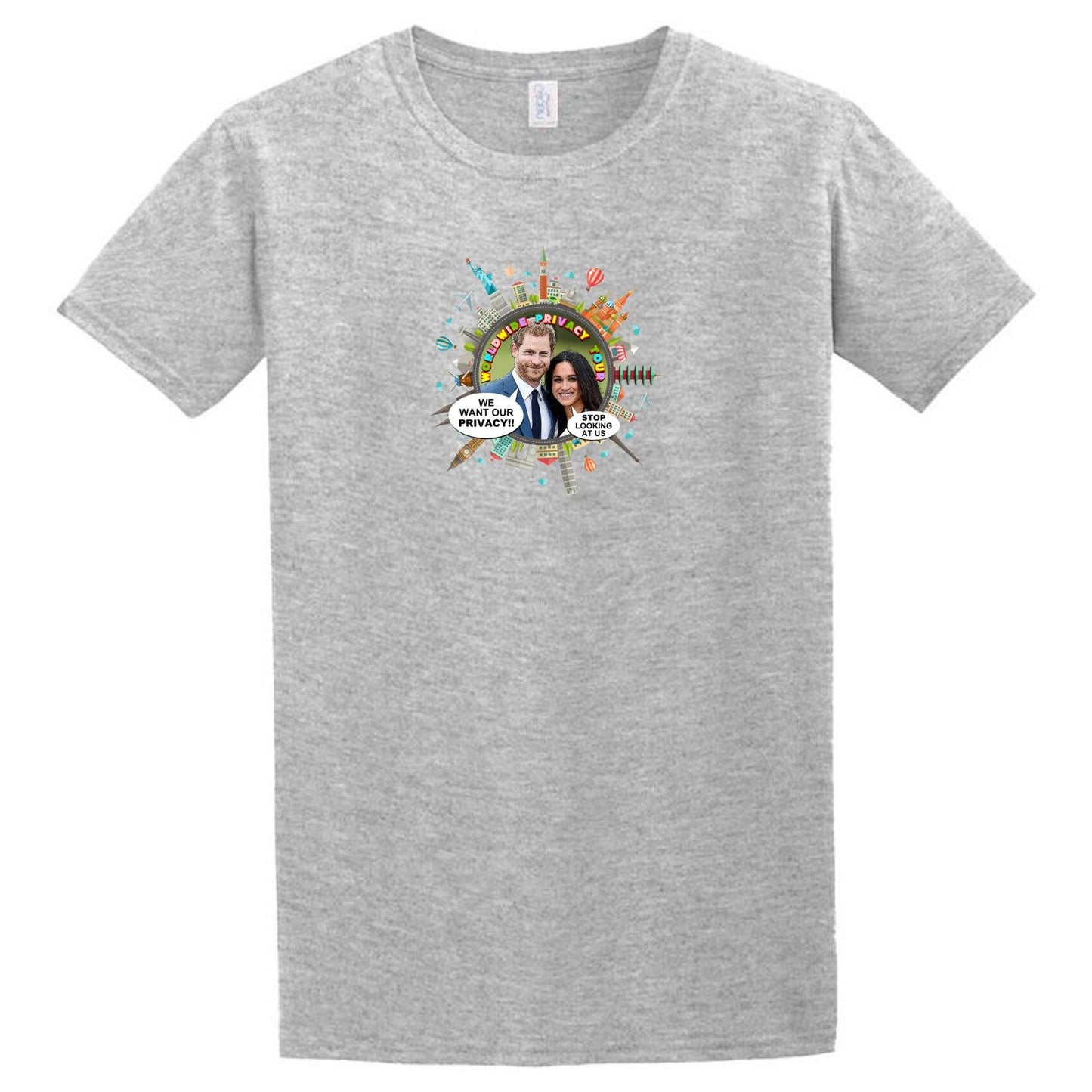 A Twisted Gifts Harry and Meg T-shirt featuring a gray image of a man and a woman, perfect for fans of Harry and Meg.