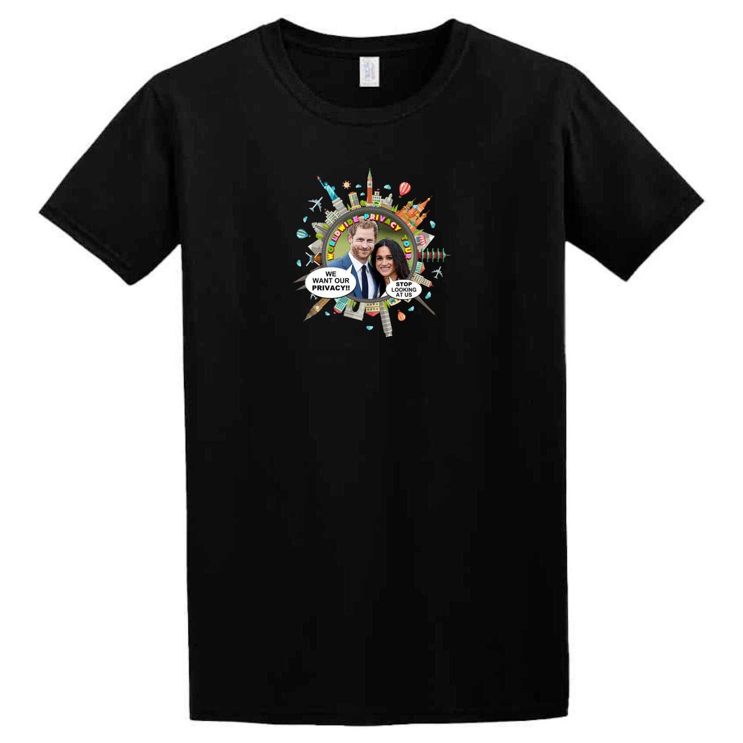 A Harry and Meg T-Shirt featuring a sarcastic image of the royal couple from Twisted Gifts.