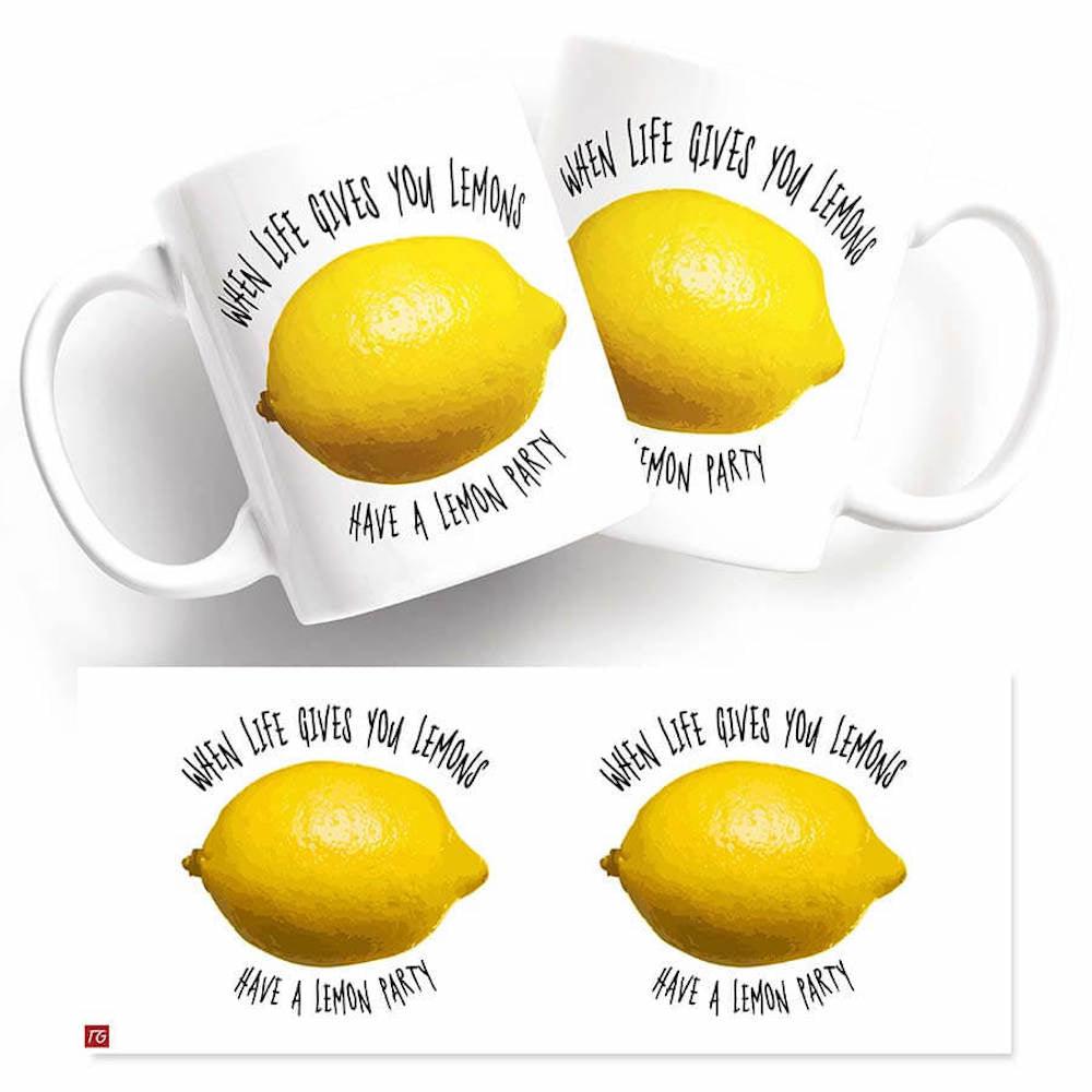 Two Lemon Party Mugs with lemons on them from Twisted Gifts.