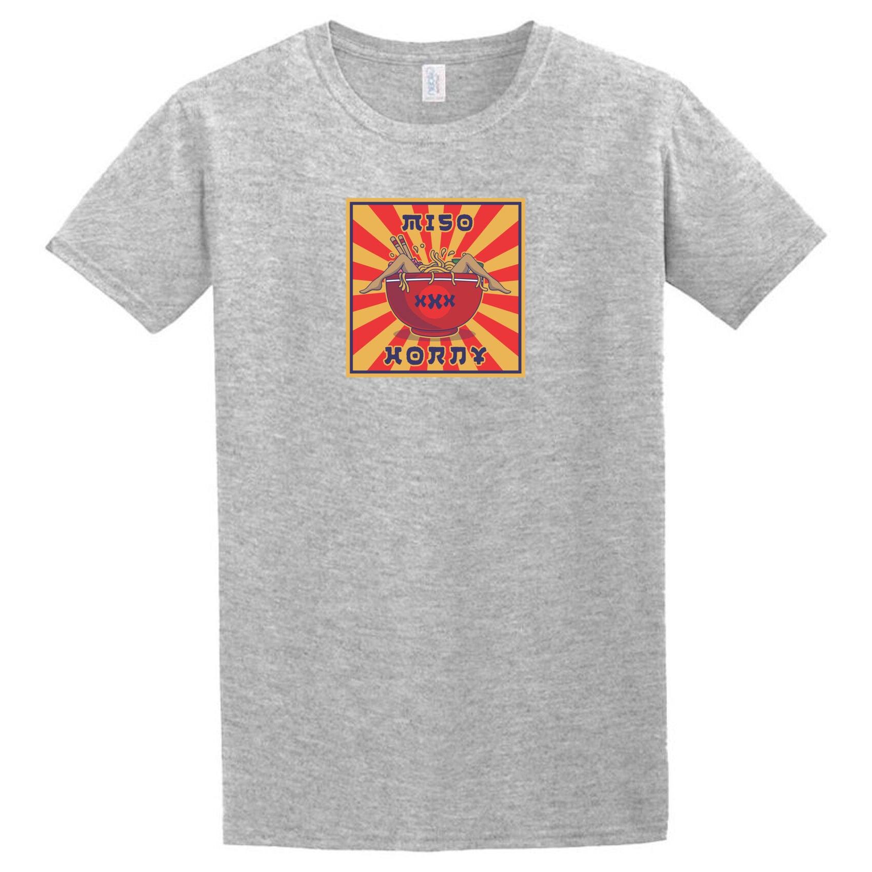 A Miso Horney T-Shirt by Twisted Gifts with a red and yellow heart on it.