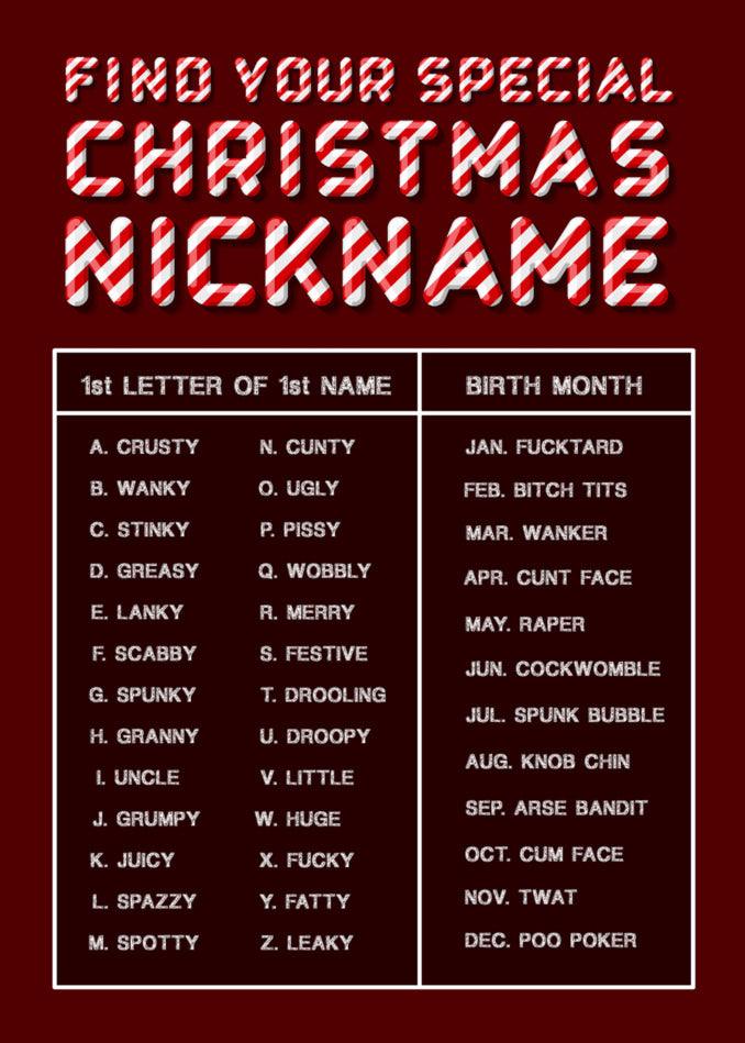Discover your unique Twisted Gifts Nickname Rude Christmas Card.