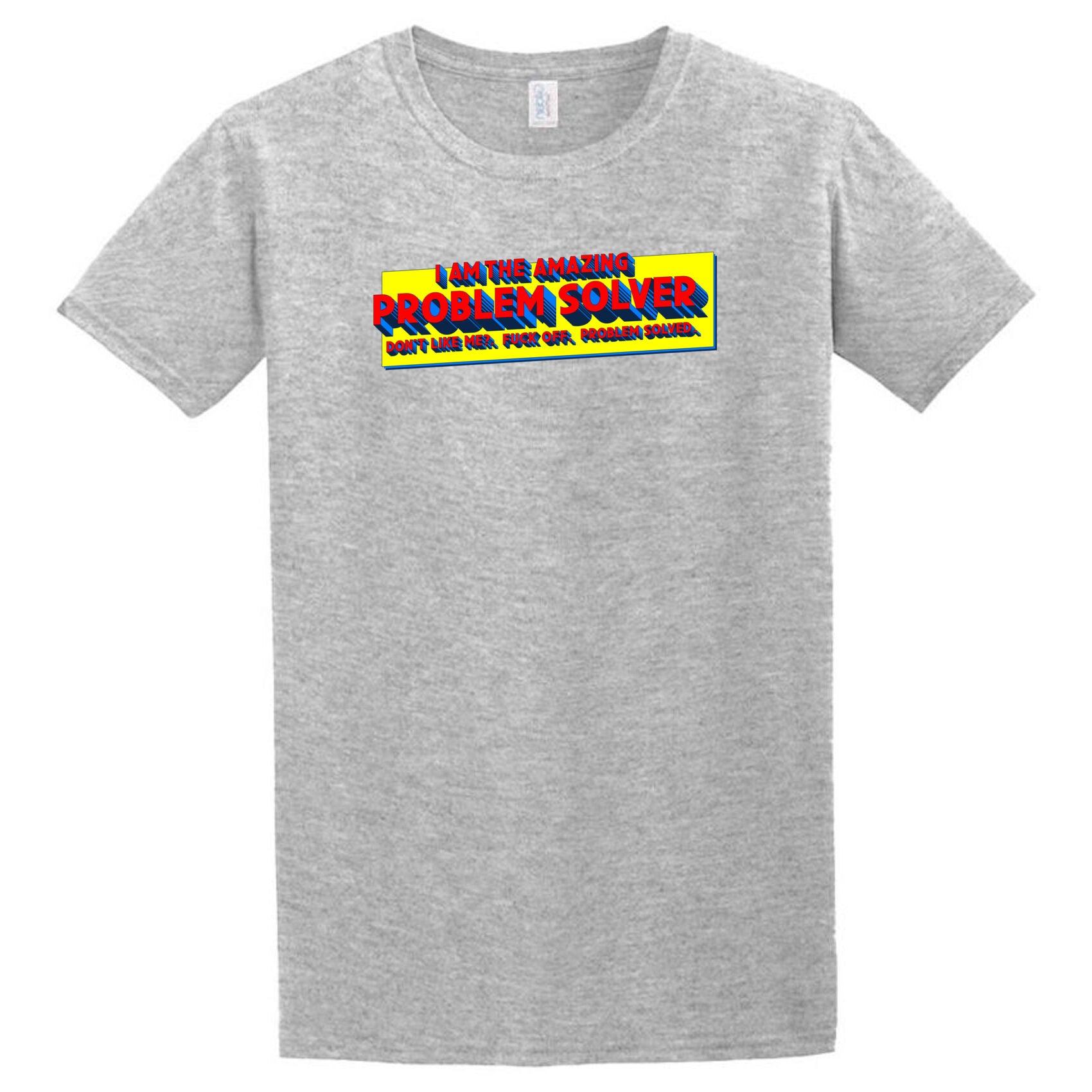 A Problem Solver T-Shirt by Twisted Gifts with a yellow, blue, and red logo.