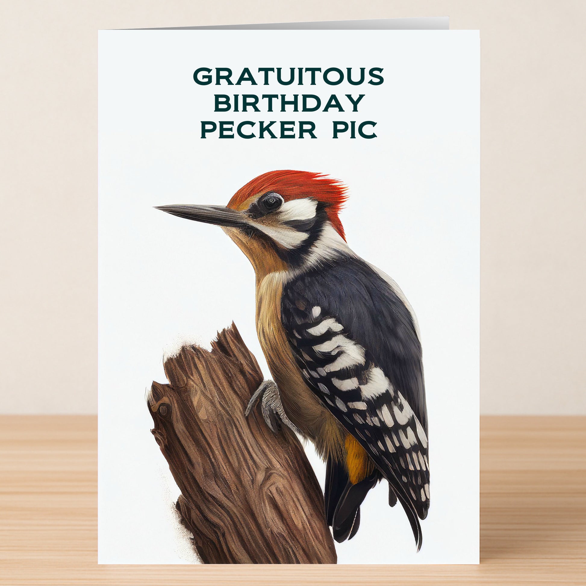 The Pecker Pic – Funny Birthday Card by Twisted Gifts features a woodpecker and the text “Gratuitous Birthday Pecker Pic”—a hilarious, slightly rude birthday card for anyone with a cheeky sense of humor.