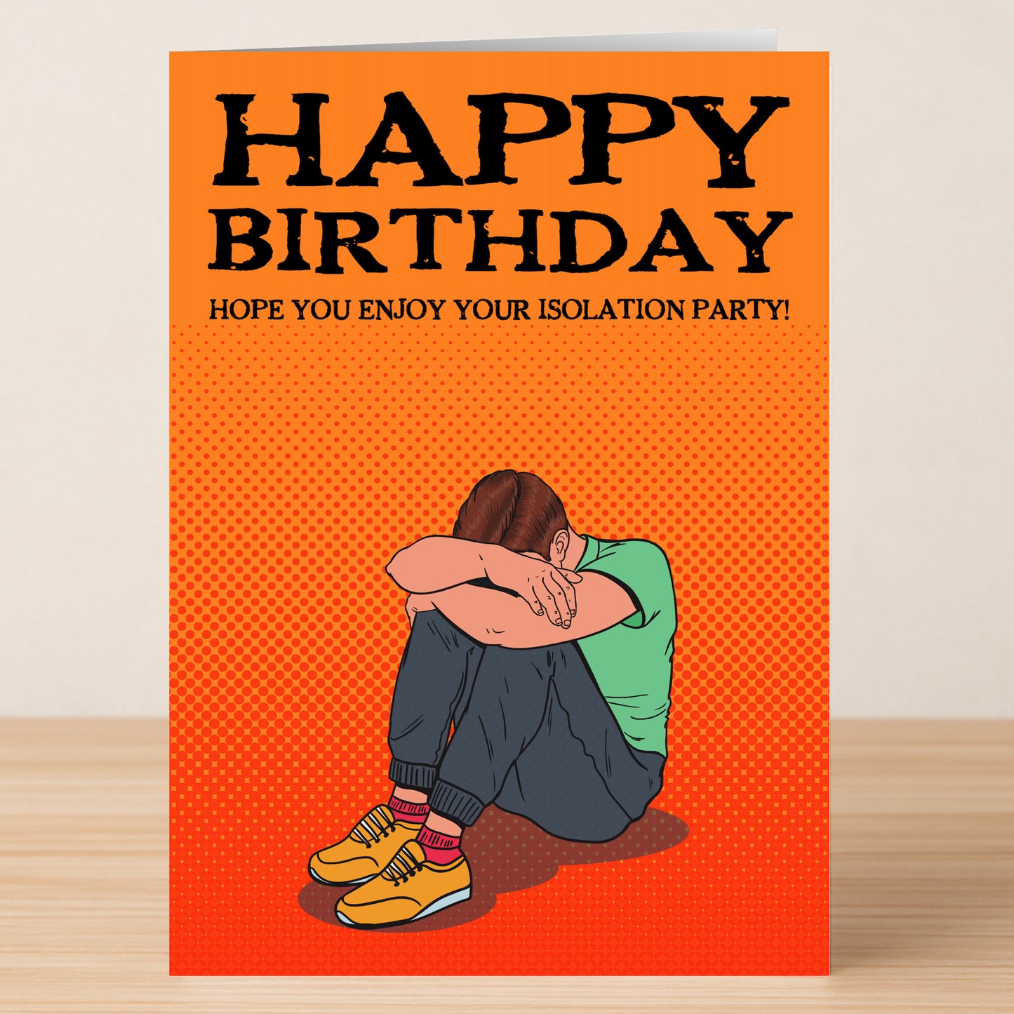 The Isolation Male Funny Birthday Card by Twisted Gifts features "Happy Birthday" and a humorous design of someone sitting alone with the message, "Hope you enjoy your isolation party!"—ideal for anyone who loves a funny birthday card.