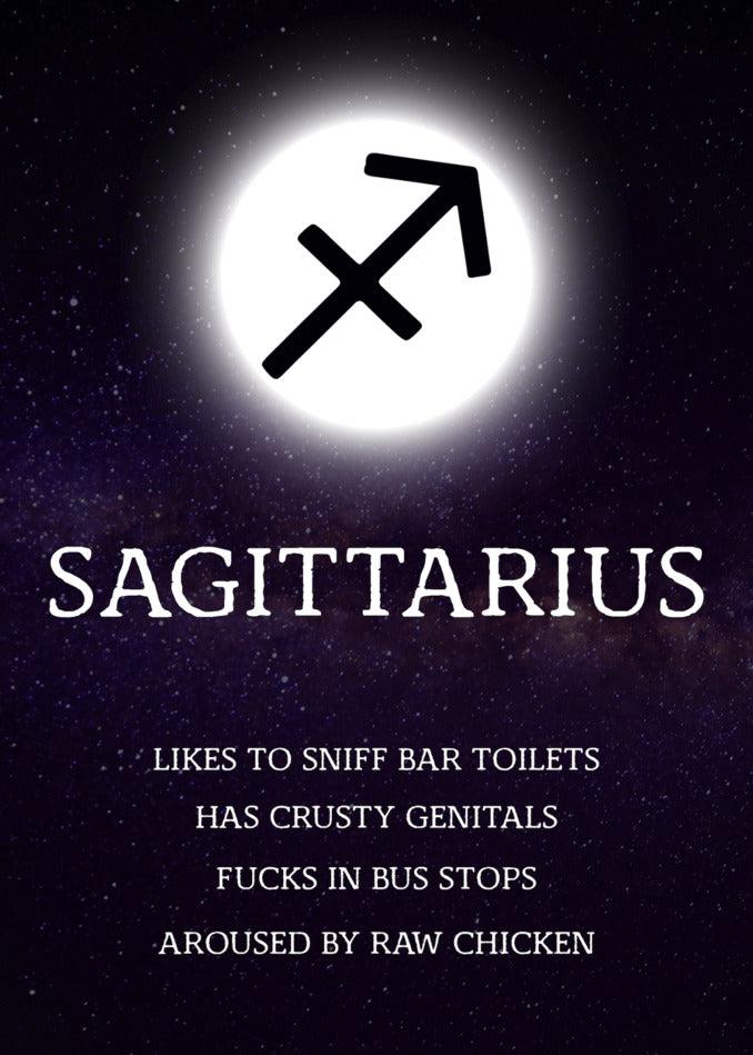 A hilarious Sagittarius Rude Star Sign Card featuring a prominent star in the sky by Twisted Gifts.