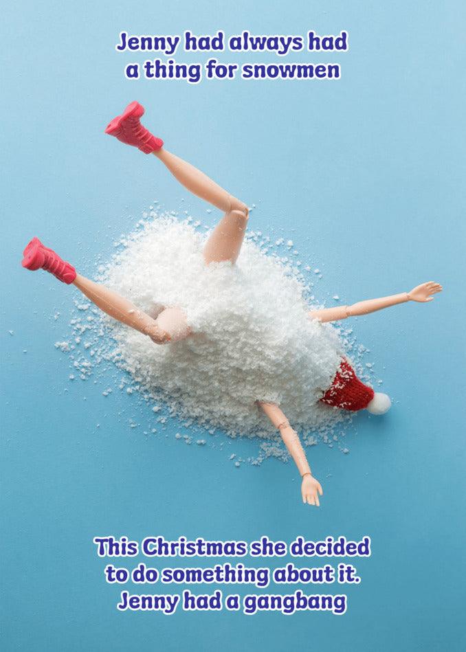 Santa Claus amuses and delights with a Twisted Gifts Snowmen Rude Christmas Card.
