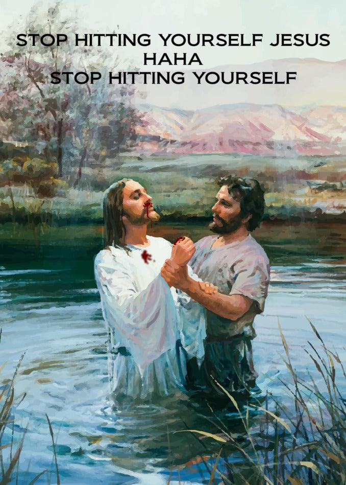 Twisted Gifts offers the "Stop Hitting Yourself Funny Christmas Card" collection that will make you exclaim, "Stop hitting yourself, Jesus!