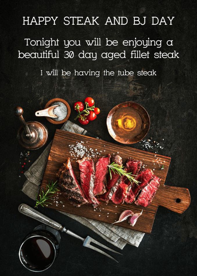 Celebrate the hilarious Steak and BJ Day with our Twisted Gifts, including a Tube Steak Rude Steak And Blowjob Card.