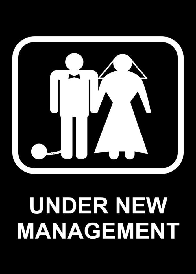 A Twisted Gifts Under New Management Funny Congratulations Card after a wedding.