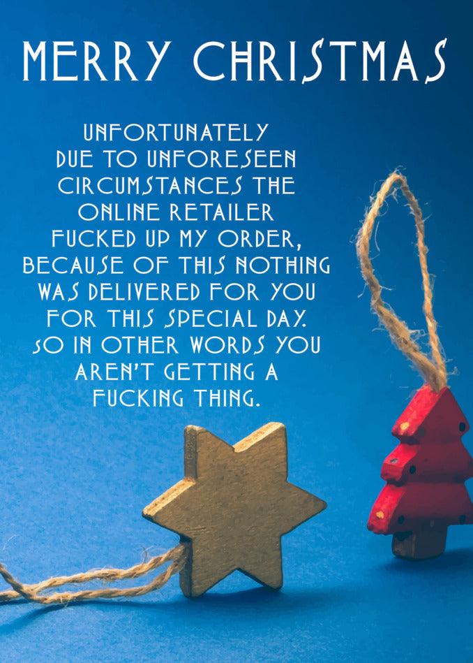 A Twisted Gifts Unfortunately Funny Christmas Card adorned with a star on it.