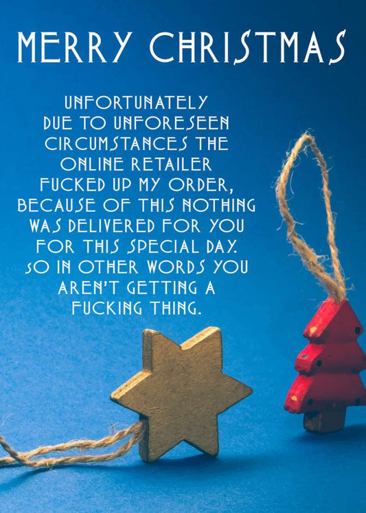 A Twisted Gifts Unfortunately Funny Christmas Card adorned with a star on it.