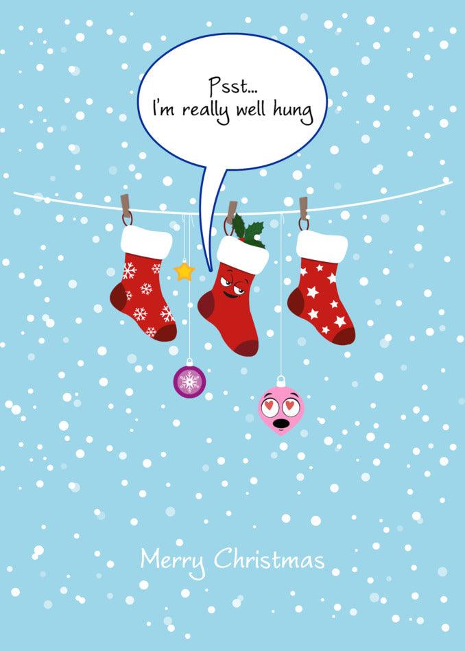 Well Hung Rude Christmas Cards from Twisted Gifts hang on a clothesline, ready to bring a giggle to your holiday season.