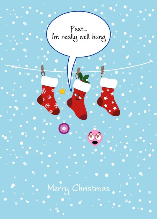 Well Hung Rude Christmas Cards from Twisted Gifts hang on a clothesline, ready to bring a giggle to your holiday season.