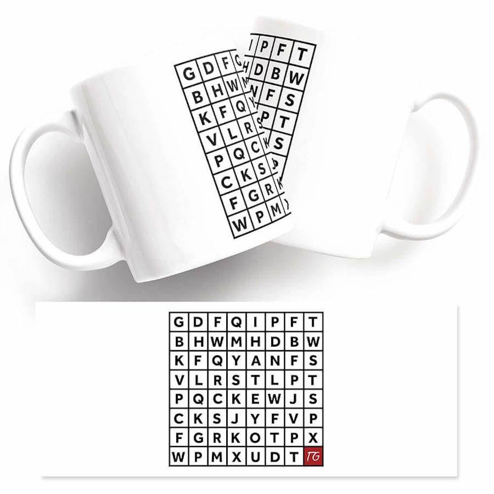 A Word Search I Hate You Mug by Twisted Gifts with a word puzzle.