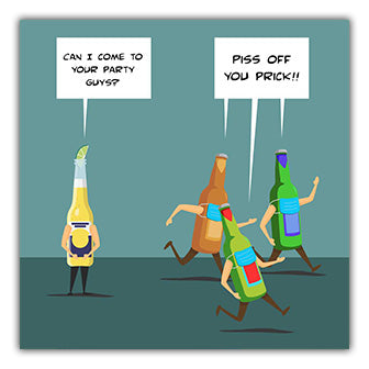 A hilarious Twisted Gifts cartoon featuring a group of people sprinting while hilariously balancing Beer Party Coasters.