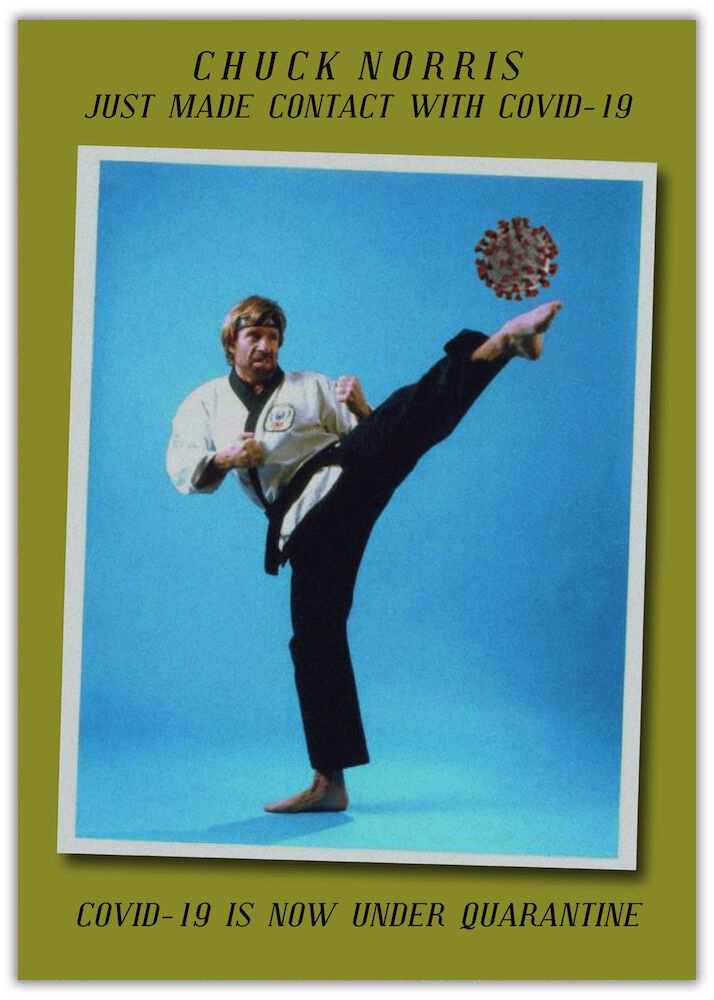 Funny Birthday Card. Chuck image of chuck norris and Covid 19 molecules