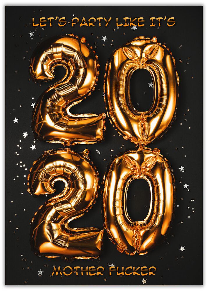 Funny Christmas Card. 20 20 funny greeting card the number 2020 in gold balloons