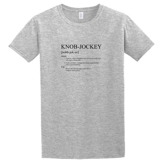 A grey Twisted Gifts Knob-Jockey T-Shirt.